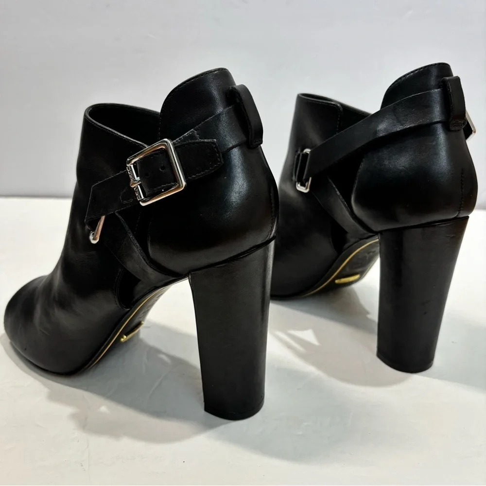 Lauren Ralph Lauren Kadence Black Leather Block Heel Open Toe Ankle Boot sandal